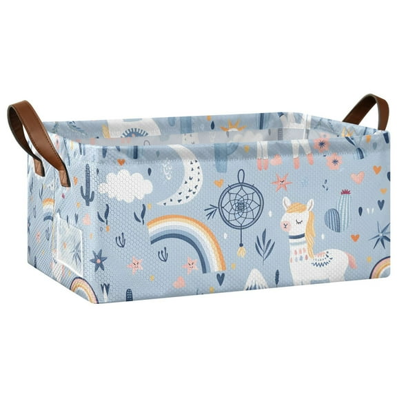 Collapsible Storage Bins Fabric Shelf Baskets with Handles Closet Organizer Llamas Cactus Mountains Rainbow 16.9x11.4x7.7