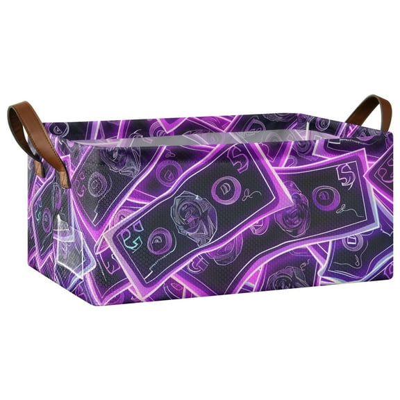Collapsible Storage Bins Fabric Shelf Baskets with Handles Closet Organizer Neon Dollar Bills 16.9x11.4x7.7