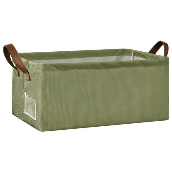 Collapsible Storage Bins Fabric Shelf Baskets with Handles Closet Organizer Olive Green 16.9x11.4x7.7