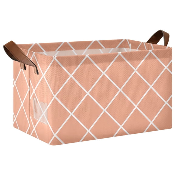 Collapsible Storage Bins Fabric Shelf Baskets with Handles Closet Organizer Orange Block 16.9x11.4x10
