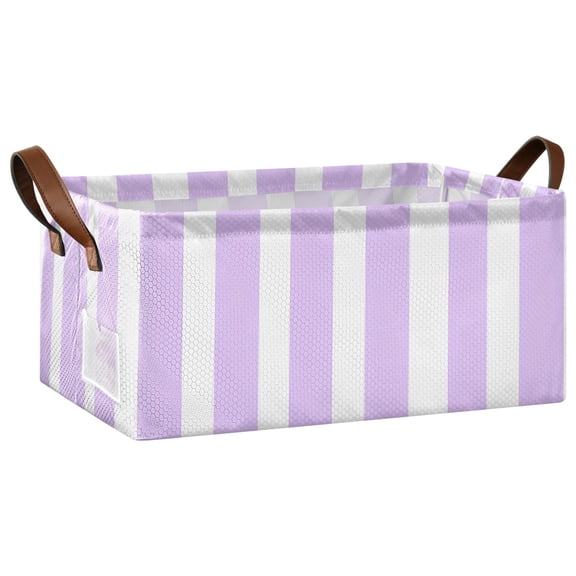 Collapsible Storage Bins Fabric Shelf Baskets with Handles Closet Organizer Pale Violet and White Striped 16.9x11.4x7.7