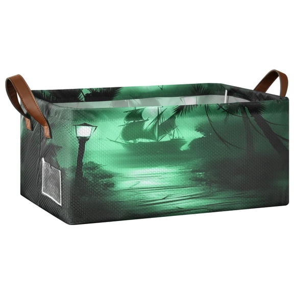Collapsible Storage Bins Fabric Shelf Baskets with Handles Closet Organizer Path Leading To Boat in Fog 16.9x11.4x7.7
