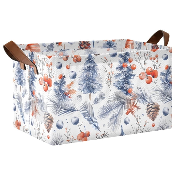 Collapsible Storage Bins Fabric Shelf Baskets with Handles Closet Organizer Pine Cones Trees Leaves. 16.9x11.4x10