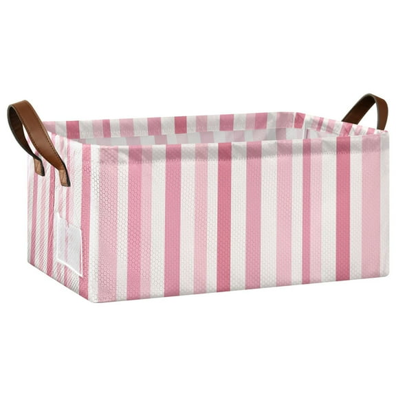Collapsible Storage Bins Fabric Shelf Baskets with Handles Closet Organizer Pink Striped 16.9x11.4x7.7