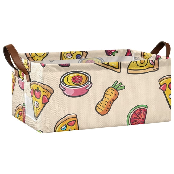 Collapsible Storage Bins Fabric Shelf Baskets with Handles Closet Organizer Pizza Burger Strawberry Watermelon 16.9x11.4x7.7