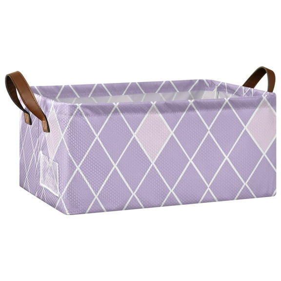 Collapsible Storage Bins Fabric Shelf Baskets with Handles Closet Organizer Purple Block 16.9x11.4x7.7