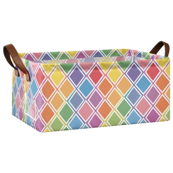 Collapsible Storage Bins Fabric Shelf Baskets with Handles Closet Organizer Rainbow Block 16.9x11.4x7.7
