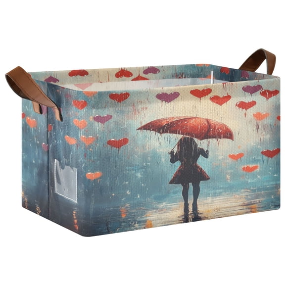 Collapsible Storage Bins Fabric Shelf Baskets with Handles Closet Organizer Raining Love Hearts 16.9x11.4x10