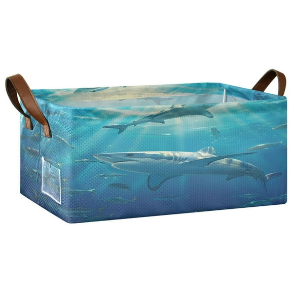 Collapsible Storage Bins Fabric Shelf Baskets with Handles Closet Organizer Shark Fish Swimming 16.9x11.4x7.7