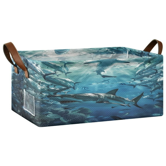 Collapsible Storage Bins Fabric Shelf Baskets with Handles Closet Organizer Shark Swimming in Fish Schools 16.9x11.4x7.7