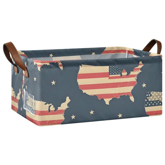 Collapsible Storage Bins Fabric Shelf Baskets with Handles Closet Organizer States Shape Us Flag 16.9x11.4x7.7