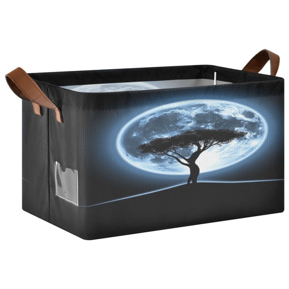 Collapsible Storage Bins Fabric Shelf Baskets with Handles Closet Organizer Tree and Moon 16.9x11.4x10