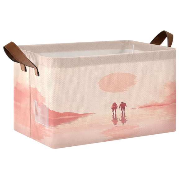 Collapsible Storage Bins Fabric Shelf Baskets with Handles Closet Organizer Two People Stand on Water 16.9x11.4x10