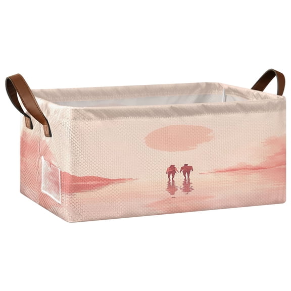 Collapsible Storage Bins Fabric Shelf Baskets with Handles Closet Organizer Two People Stand on Water 16.9x11.4x7.7
