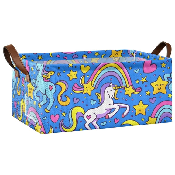 Collapsible Storage Bins Fabric Shelf Baskets with Handles Closet Organizer Unicorns Rainbows Stars Hearts 16.9x11.4x7.7