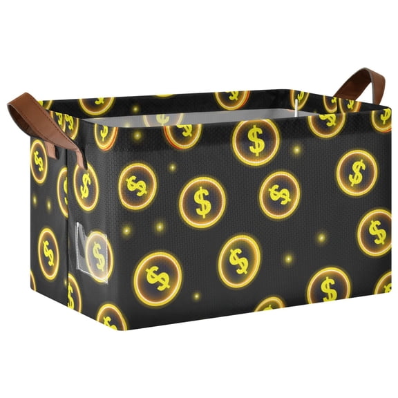 Collapsible Storage Bins Fabric Shelf Baskets with Handles Closet Organizer Yellow Dollar Sign 16.9x11.4x10