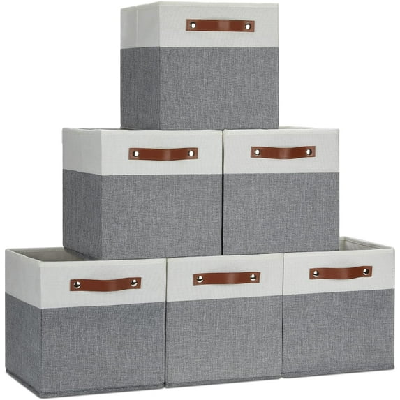 Collapsible Storage Bins, Fabric Storage Cubes for Home, 11x11 Cube Storage Bins with Handles for Storage Clothes, Storage Bins for Cube Organizer for Office, Closet(White&Grey,6 Pack)