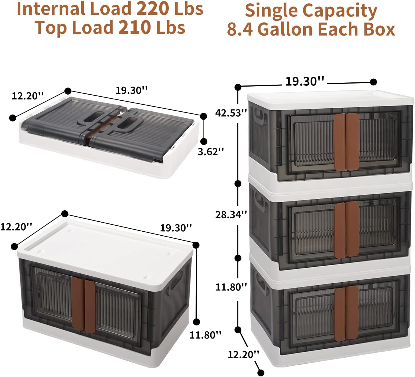 Collapsible Storage Bins with Lids and Doors, Plastic Storage Container, Closet Organizer