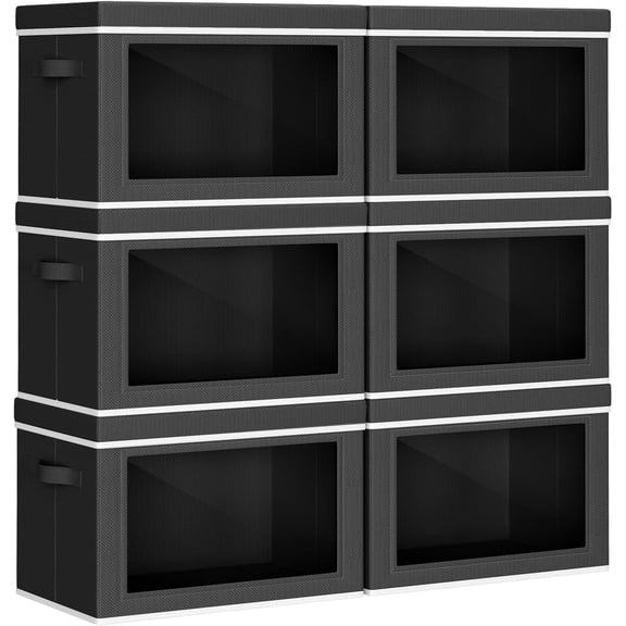 Collapsible Storage Bins with Lids - Stackable Storage Containers with Window, 6 Pack Fabric Organizing Bins for Closet, Home & Office Organization Baskets, 14.9" x 9.8" x 9.8"