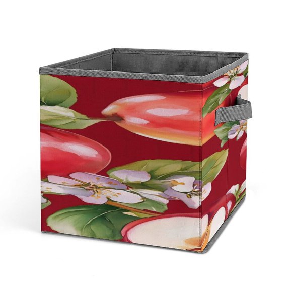 Collapsible Storage Bins Oxford Cloth Foldable Storage Baskets with Handles for Living Room Bedroom Bathroom Garage Office Red Apple