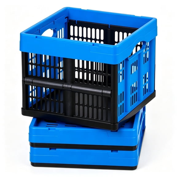 Collapsible Storage Bins, Set of 3, 25L Stackable Folding Crates with Handles, Plastic Foldable Containers, 13.78 in, Space-Saving Baskets for Home Storage