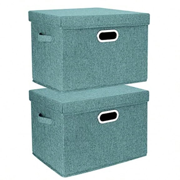 Collapsible Storage Bins With Lids Large Fabric Storage Boxes - 2 Pack - Aqua Deep