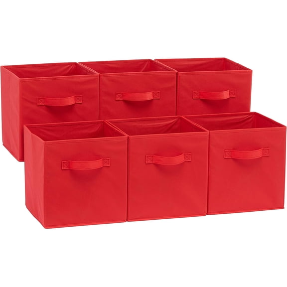 Collapsible Storage Bins with Handles, Cube Organizer, Home Organization, 10.5"x10.5"x11", Red, 6-Pack