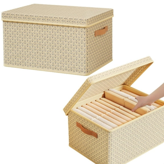 Collapsible Storage Bins with Lid, Fabric Storage Box, Closet Storage Bins, for Home Dormitory Clothes Organizer, 1Pcs, Beige,14''*9.8''*7.87''