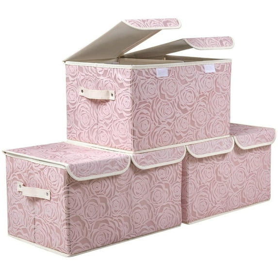 Collapsible Storage Bins with Lids Fabric Decorative Storage Boxes Cubes Organizer Containers Baskets 3 Pack