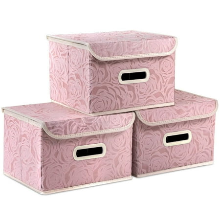 ANMINY Collapsible Storage Bins with Lids Fabric Decorative Storage Boxes Cubes Organizer Containers Baskets 3 Pack