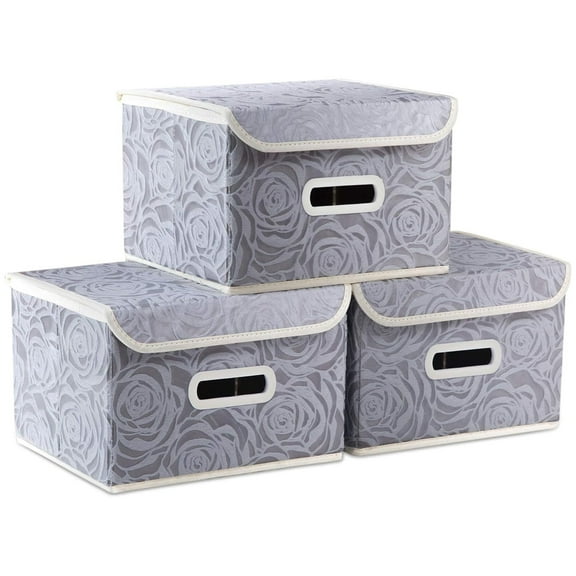 ANMINY Collapsible Storage Bins with Lids Fabric Decorative Storage Boxes Cubes Organizer Containers Baskets 3 Pack