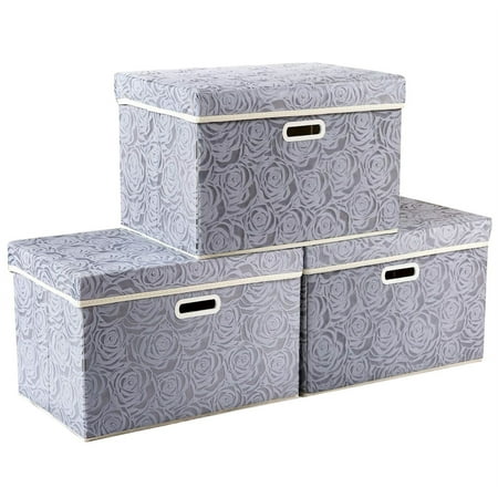 Collapsible Storage Bins with Lids Fabric Decorative Storage Boxes Cubes Organizer Containers Baskets