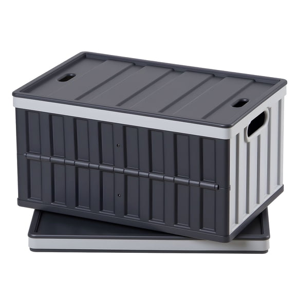 Collapsible Storage Bins with Lids & Handles, 65L 2-Pack, Stackable Folding Crates, 84 lbs Load, Heavy for Home Organizing