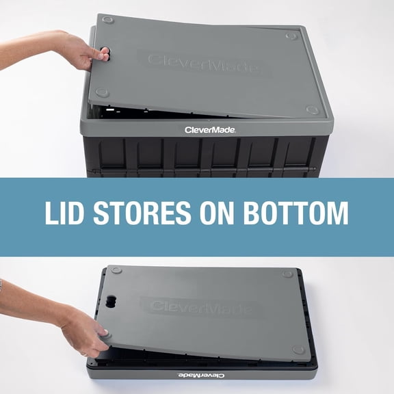 Collapsible Storage Bins with Lids - Stone 3 Pack 46L - Plastic Containers Stackable Organization Crates Home Closet Space-Saving