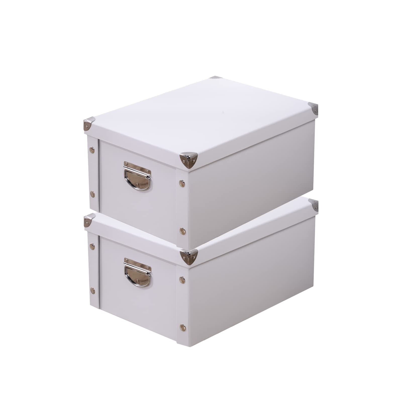 Collapsible Storage Box  Decorative Memory With Lid & Metal Reinforced Corners Cardboard File Bin Handles Organizer Gift For Keepsake Photos Office Wardrobe Bookshelf