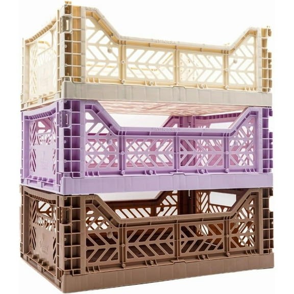 Collapsible Storage Box, Foldable Crate Organizer Bin with Handle, Stackable Crates for Home Organization (Gray, 14L - 3 Pack)