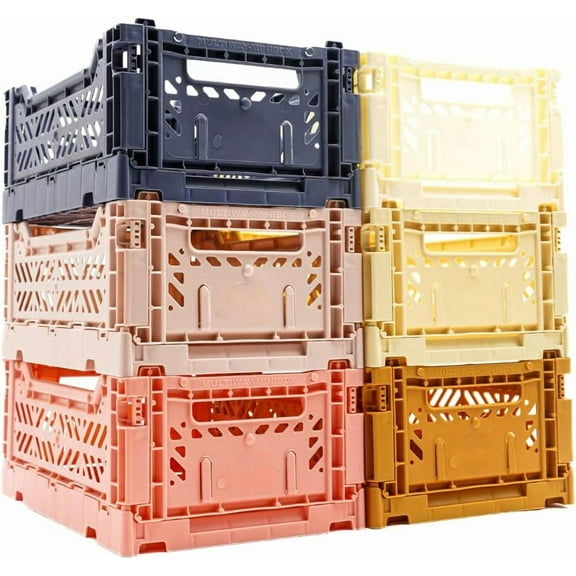 Collapsible Storage Box, Foldable Crate Organizer Bin with Handle, Stackable Crates for Home Organization (Pastel, 4L - 6-Pack)
