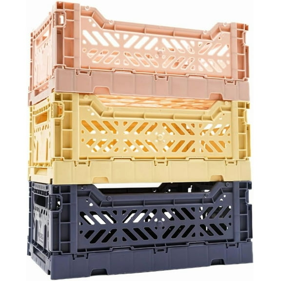 Collapsible Storage Box, Foldable Crate Organizer Bin with Handle, Stackable Crates for Home Organization