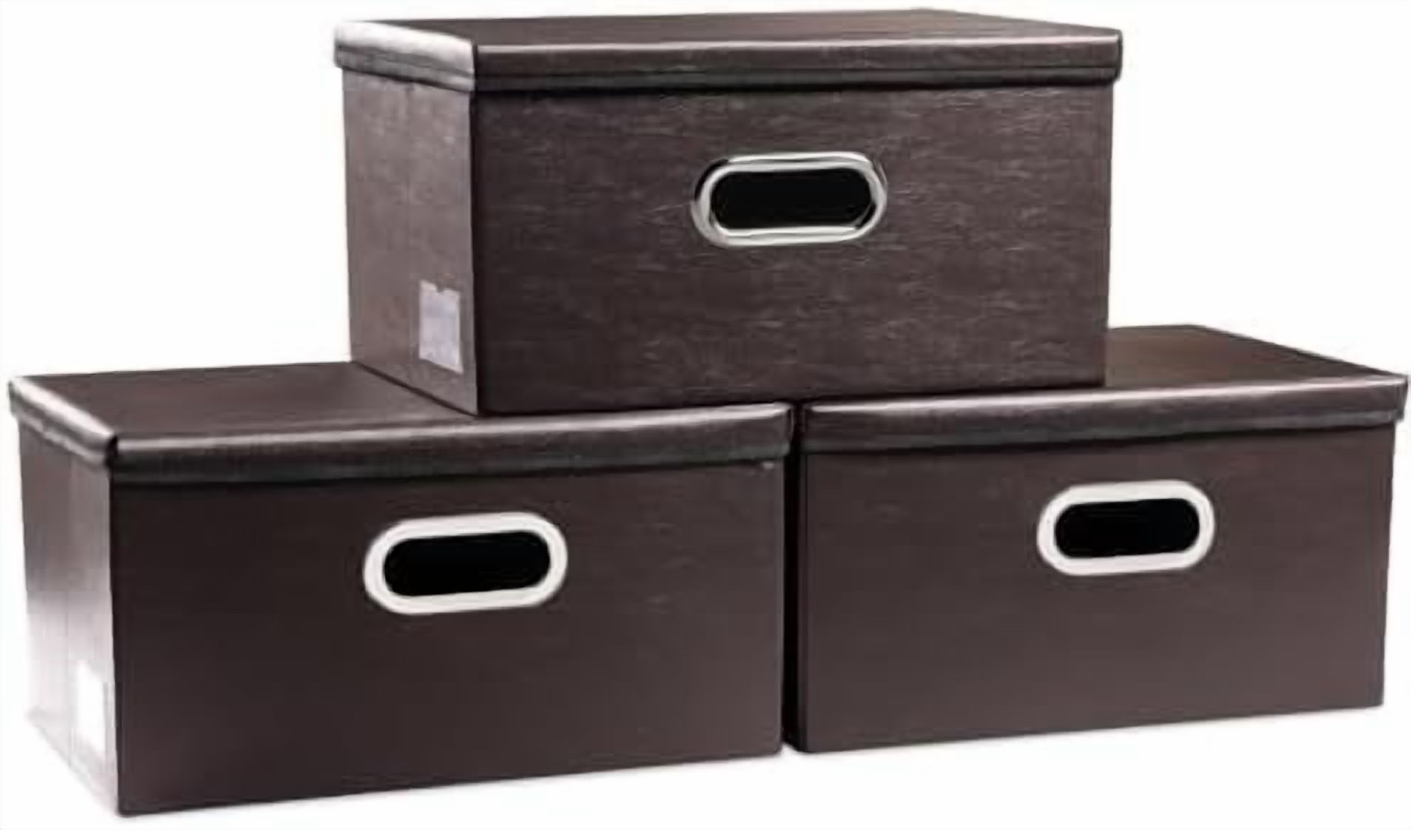 Collapsible Storage Box with Lid [3-Pack] Leather Fabric Foldable ...