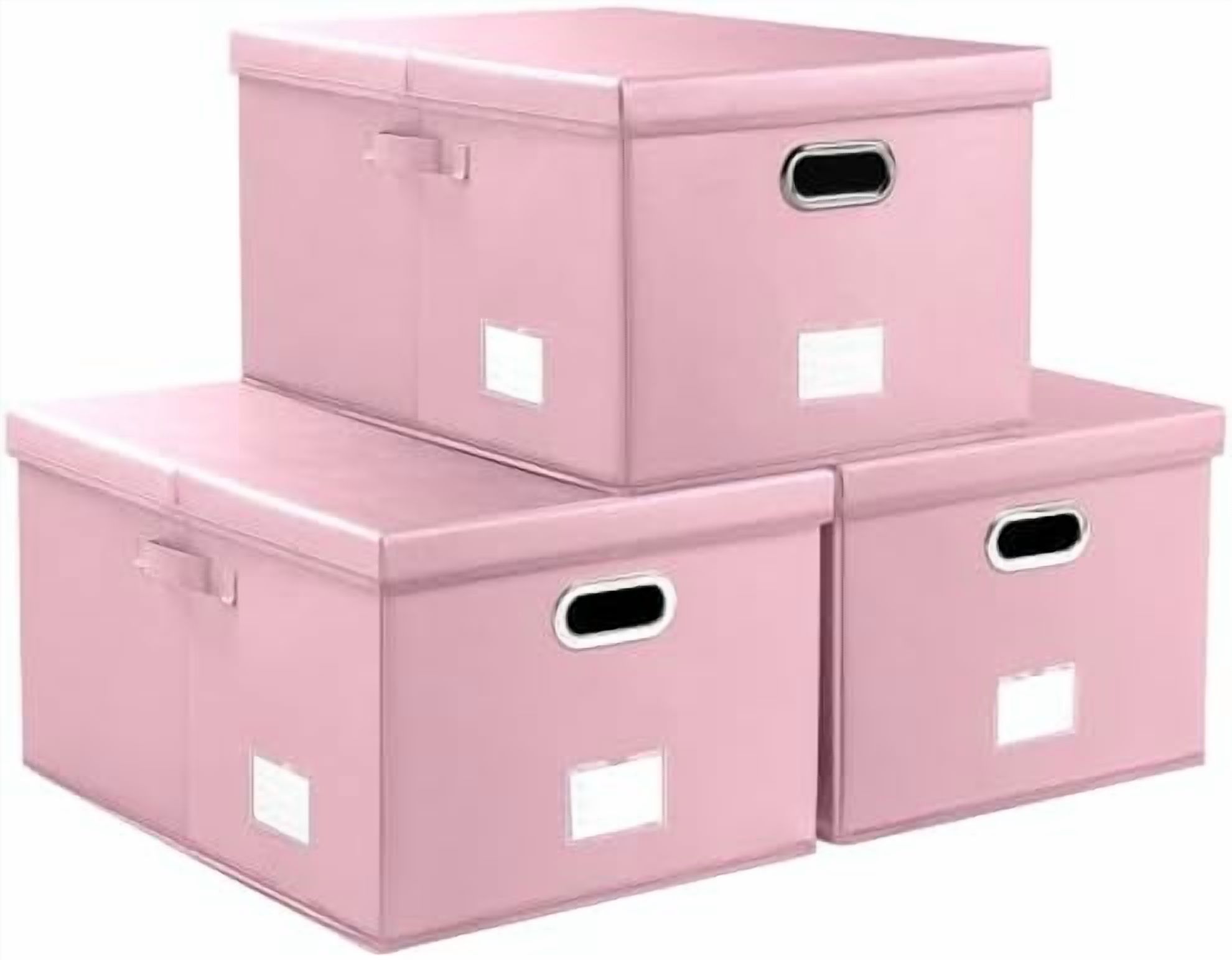 Collapsible Storage Box with Lid [3-Pack] Leather Fabric Foldable ...