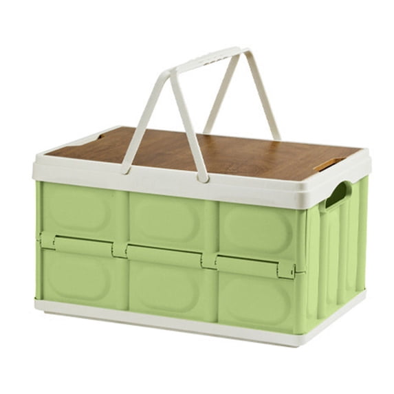 Collapsible Storage Box with Wooden Top and Handles, Portable Folding Container for Camping Home Storage Organizing, Capacity Utility Crate with Waterproof Bag for Outdoor Moving and RV Trips