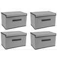 thumbnail image 1 of Collapsible Storage Boxes 4 Pack, Linen Fabric Storage Baskets Washable, with Lids and Leather Handle, Cube Storage Basket for Home Bedroom Closet Office, (Grey, 6.3*7.9*10.3inches), 1 of 8