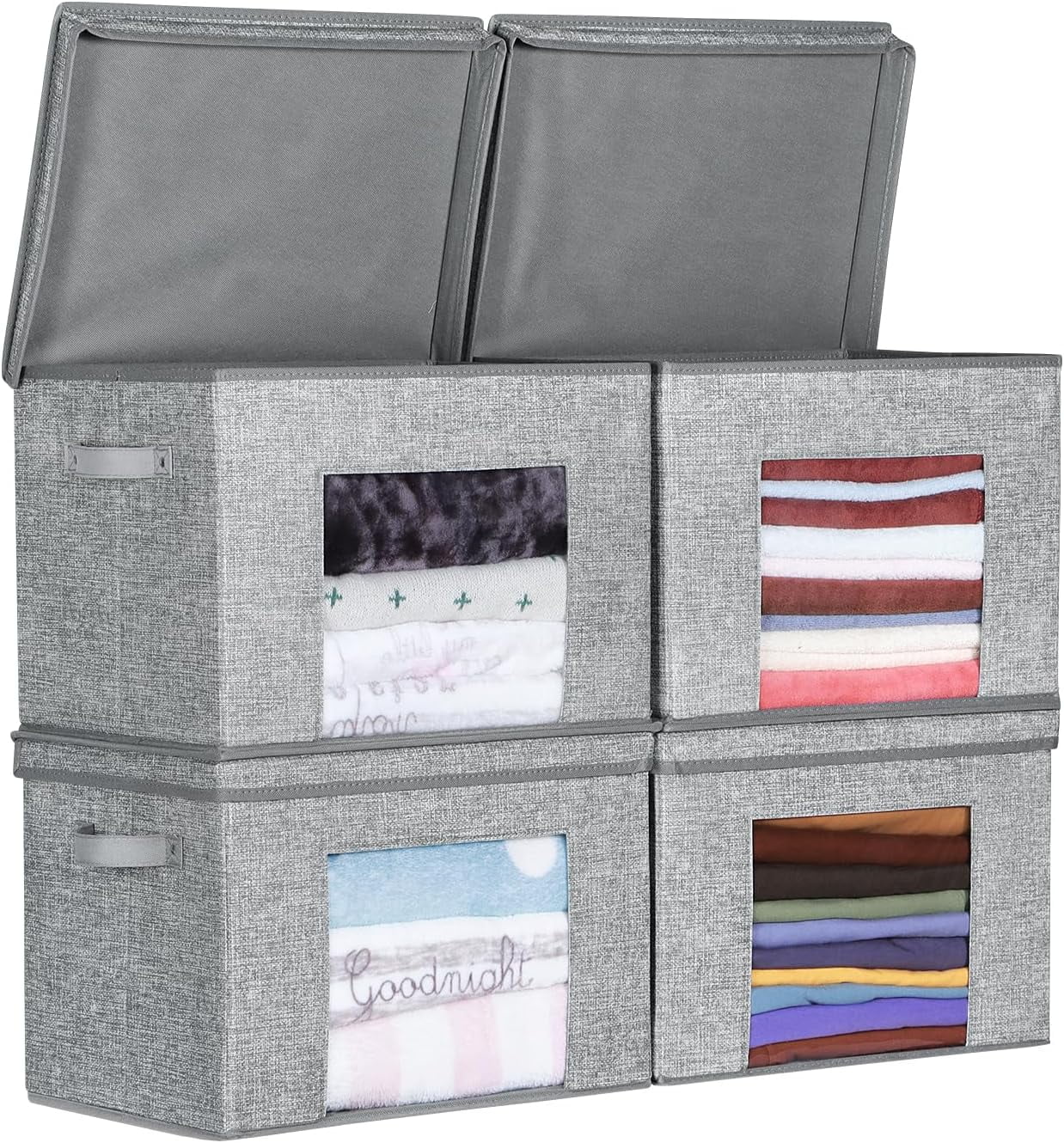 Large Storage Bins With Lids, Foldable Fabric Storage Baskets With Lids