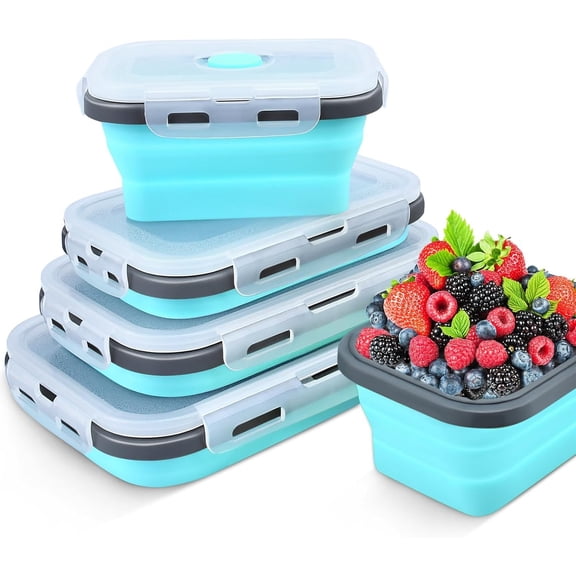 Collapsible  Storage Containers with Lid & Air Vent, 4 Pack Rectangular Foldable Collapsible Storage Containers Sets, Lunch Bowls for Camping, Travel, Microwave Freezer Dishwasher Safe