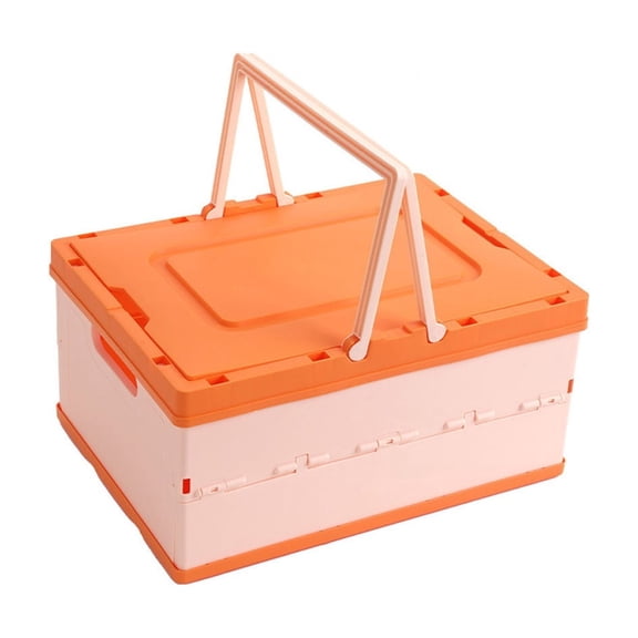 Collapsible Storage Crate, Foldable Plastic Basket with Lid and Handle, Foldable Storage Box Crate Bin for Home Kitchen Office Bathroom Bedroom Pantry (Orange)