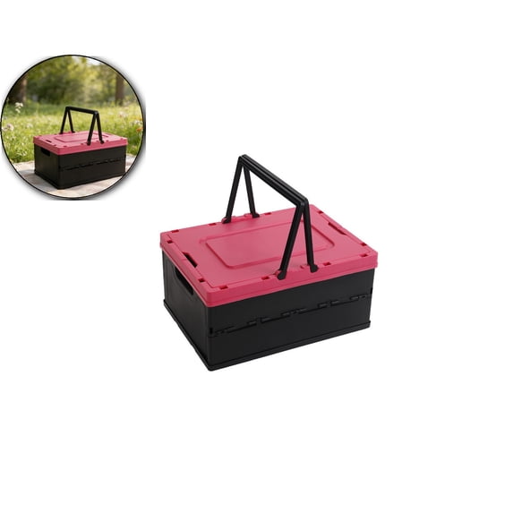 Collapsible Storage Crate, Foldable Plastic Basket with Lid and Handle, Foldable Storage Box Crate Bin for Home Kitchen Office Bathroom Bedroom Pantry