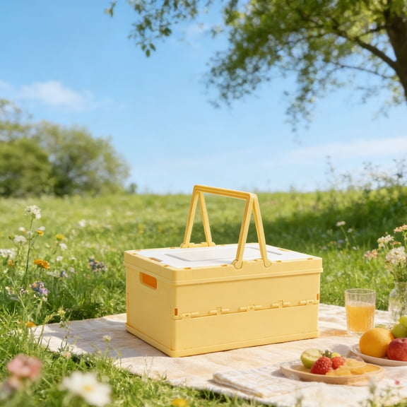 Collapsible Storage Crate, Foldable Plastic Basket with Lid and Handle, Foldable Storage Box Crate Bin for Home Kitchen Office Bathroom Bedroom Pantry