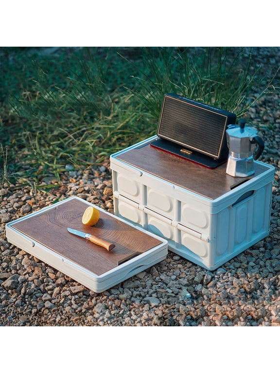 Collapsible Storage Crate with Lid, 30L Foldable Outdoor Storage Box, Multifunctional Collapsible Bin with Removable Tarpaulin for Camping Picnic Car Home Storage