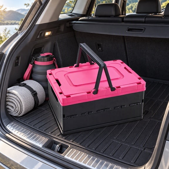 Collapsible Storage Crate with Lid,Foldable Basket with Handle,Sturdy Foldable Utility Box,Collapsible Bin with Integrated Carrying Handles,Plastic Folding Crates for Car Storage,10x6.8x5.5 Inch