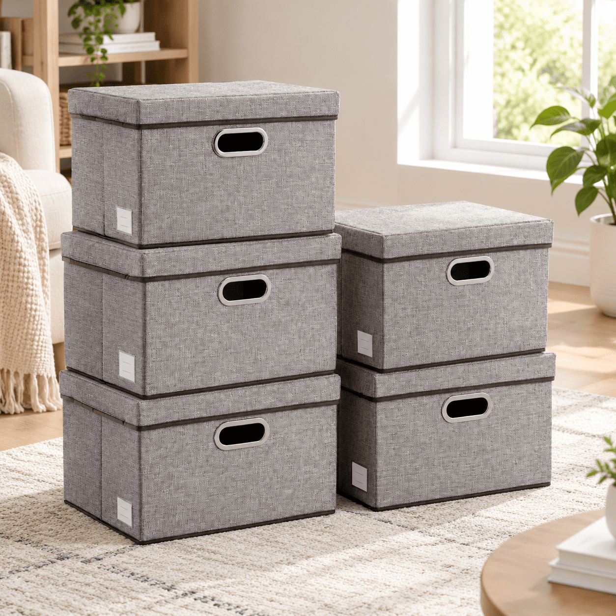 Collapsible Storcontainers With Lids [5-pack] Linen Fabric Foldable ...
